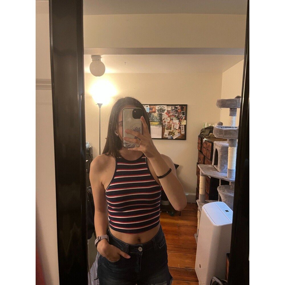Wild Fable Top Women XS Blue Red Halter Sleeveless Crop Tank Top